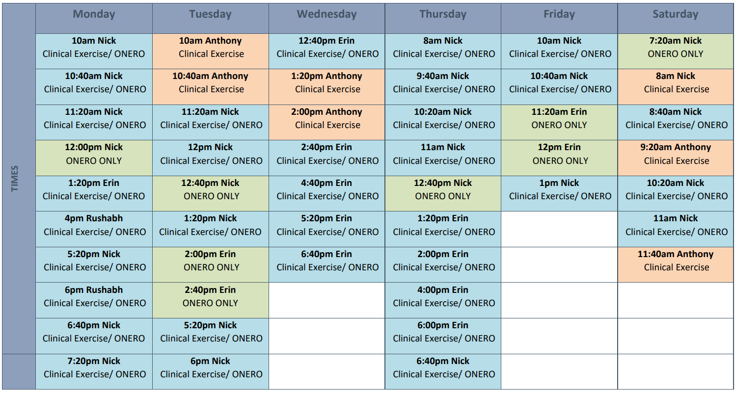 Elevate Physio &ndash; Pilates Class Timetable
