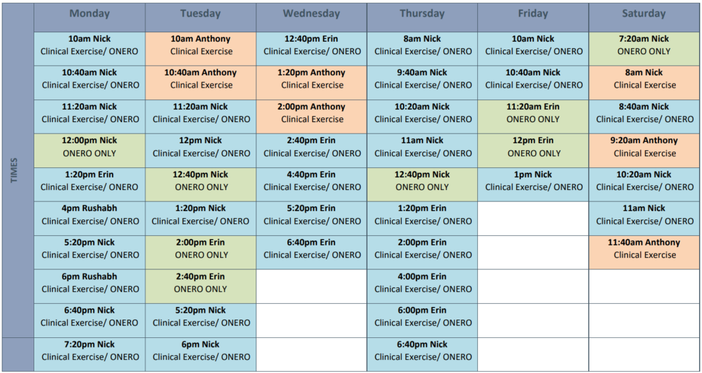Physio Balwyn's pilates class timetable